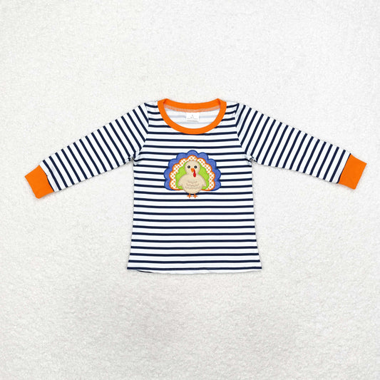 BT0818 Embroidered Turkey navy striped long-sleeved top