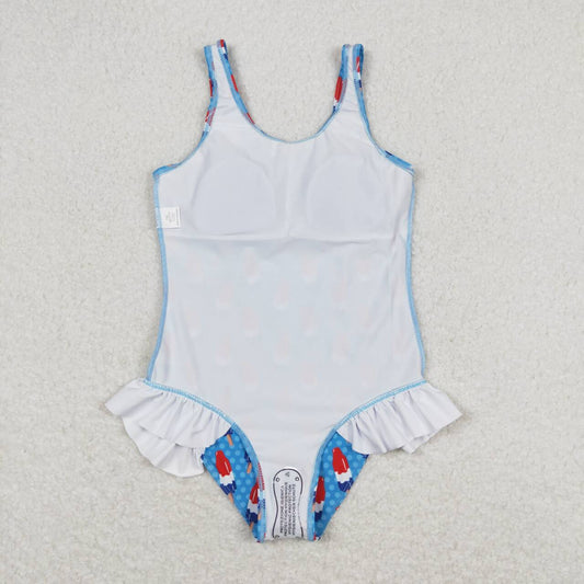 S0217 National Day Popsicle ice cream polka dot white lace blue one-piece swimsuit