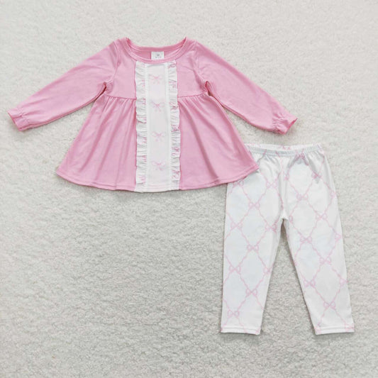 GLP1134 bow pink long sleeve white trousers suit