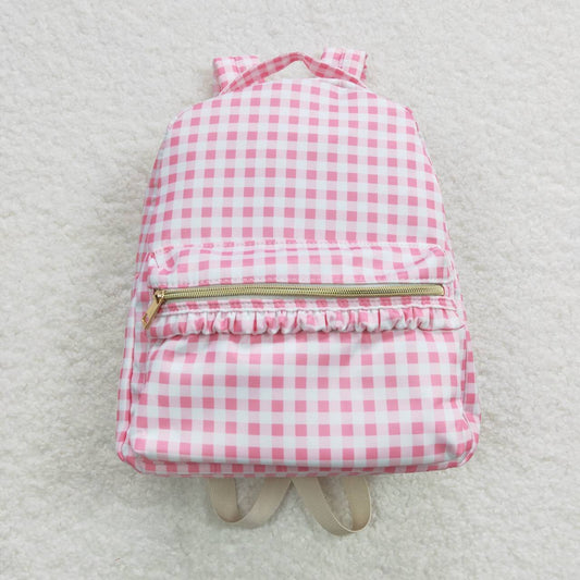 BA0086 pink and white plaid lace backpack