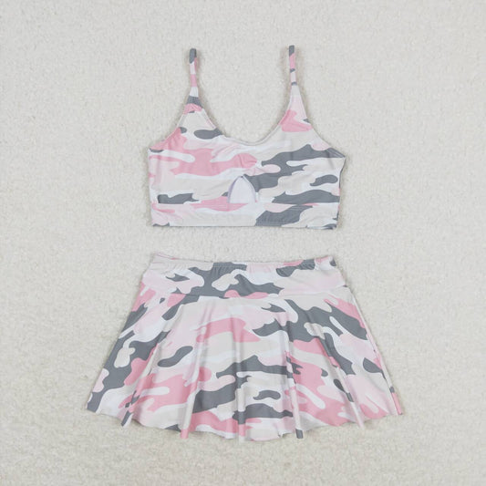 S0285 Pink-gray camouflage swimsuit