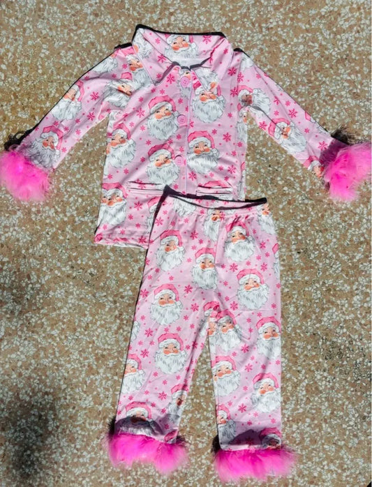 GLP1900 Baby Girls Christmas Pink Santas Shirt Pants Clothes Set