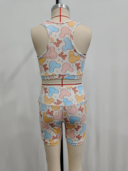 GT0515+ SS0212 Cartoon bow sleeveless top and shorts yoga suit for girls