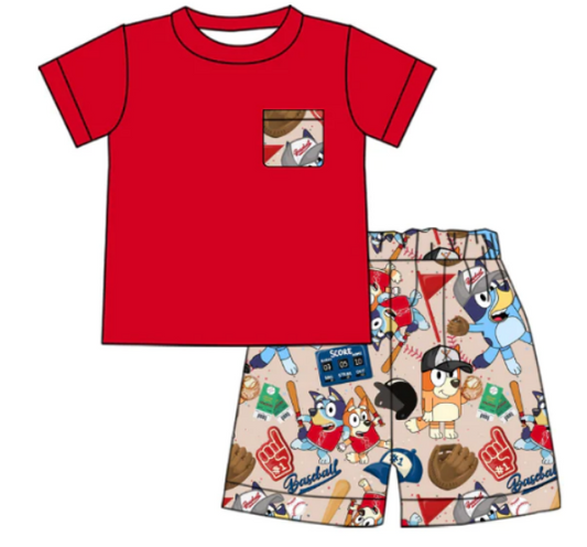 Boy cartoon dog red short-sleeved shorts set