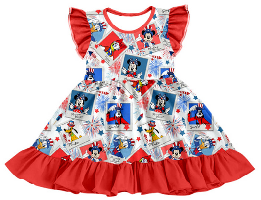 July 4th Girls cartoon fireworks short-sleeved dress