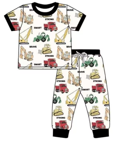 Excavator short sleeve pants suit for boys