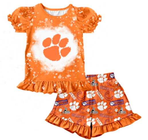 Girls custom team orange short-sleeved shorts set
