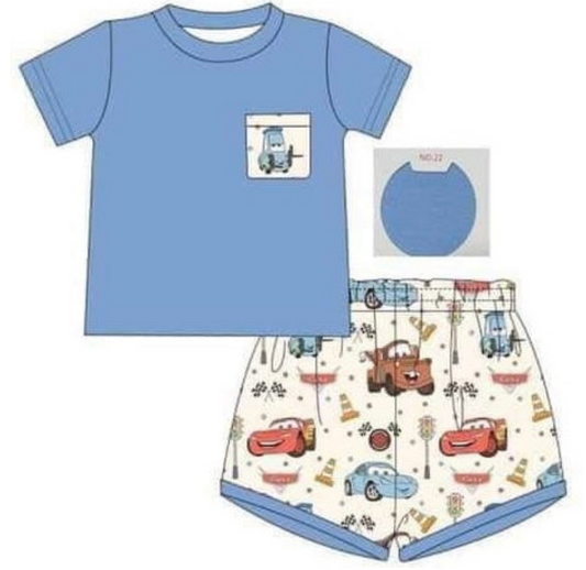 Boys Car Blue Short Sleeve Shorts Suit