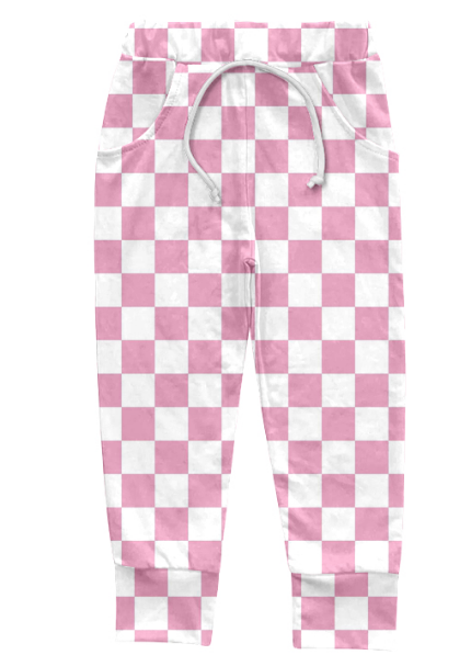 Pink and white checkered pants for girls