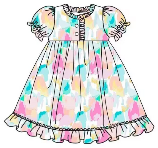 Red and blue camouflage short-sleeved dress for girls