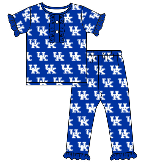 Girls team custom blue short sleeve pants suit
