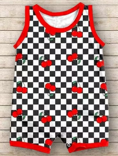 Black and white checkered sleeveless onesie for boys