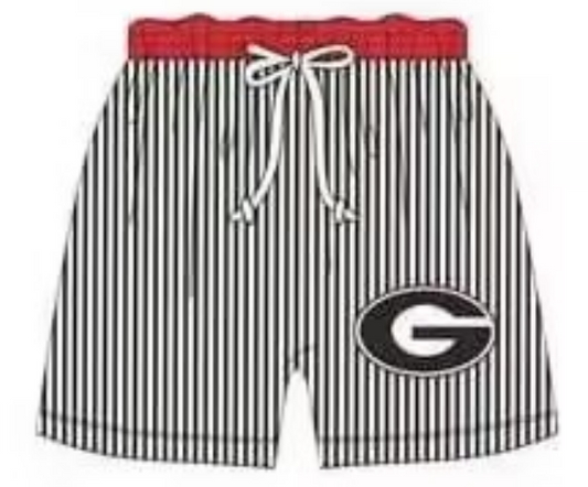 Boys striped swim trunks with straps