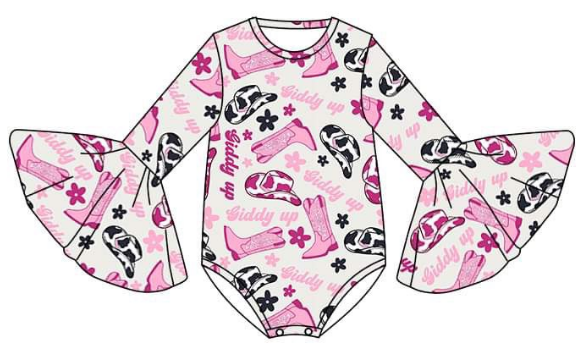 Girls western hat boots long sleeve onesie