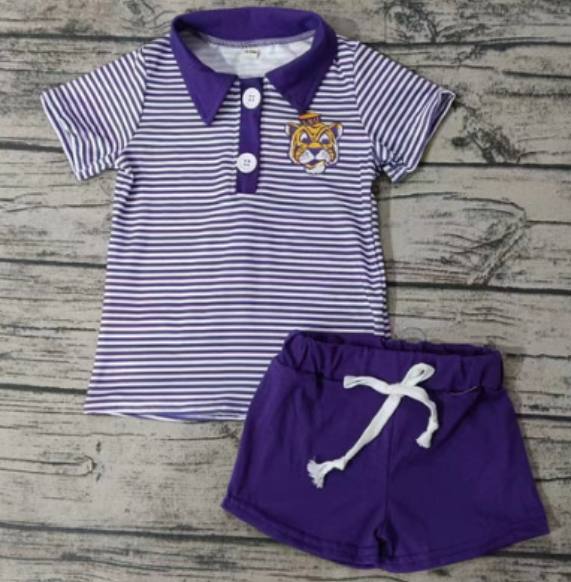 custom team purple short sleeve shorts outfit for baby boys clothes