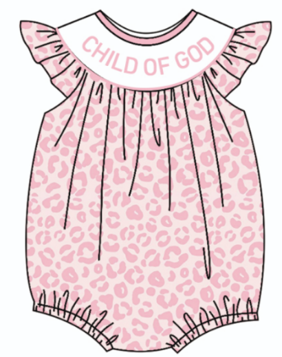 Girls pink leopard print jumpsuit with little flying sleeves