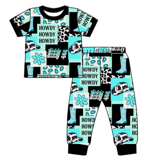 Boys western hat boots short sleeve pant suit