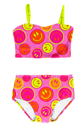 Two-piece pink swimsuit for girls