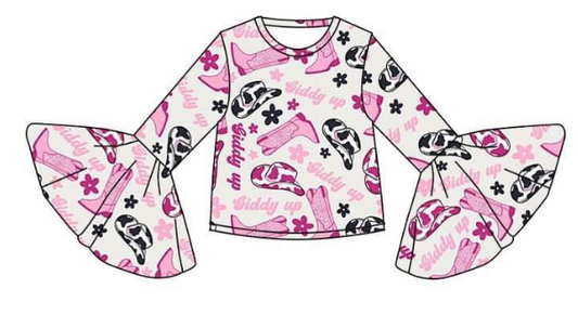 Girls western hat boots Long sleeve flared top