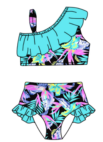 Two-piece colorful swimsuit for girls