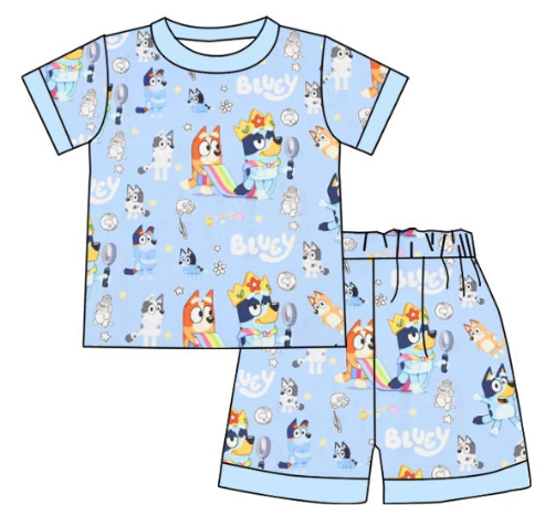Boy cartoon dog blue short-sleeved shorts set