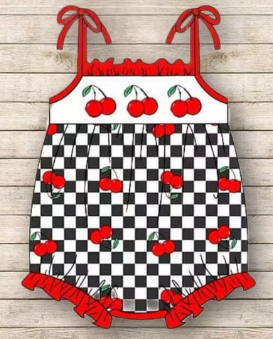 Black and white checked halter romper for girls