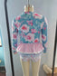 S0168 Flower pink and White striped Lace lace blue and white long sleeve swimsuit set