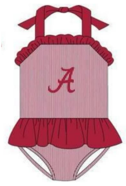 Girls team custom red striped halter swimsuit