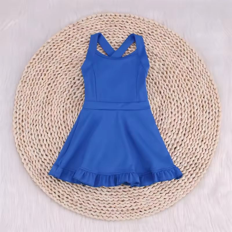 S0445 Solid blue tracksuit dress swimsuit