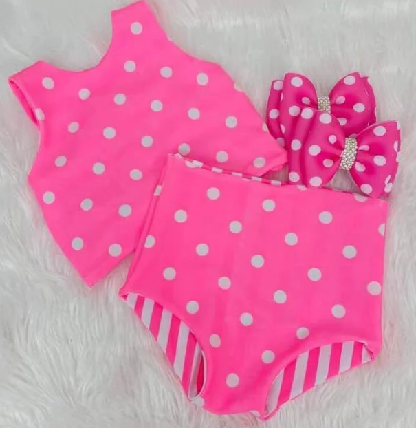 Pink polka dot two-sided swimsuit