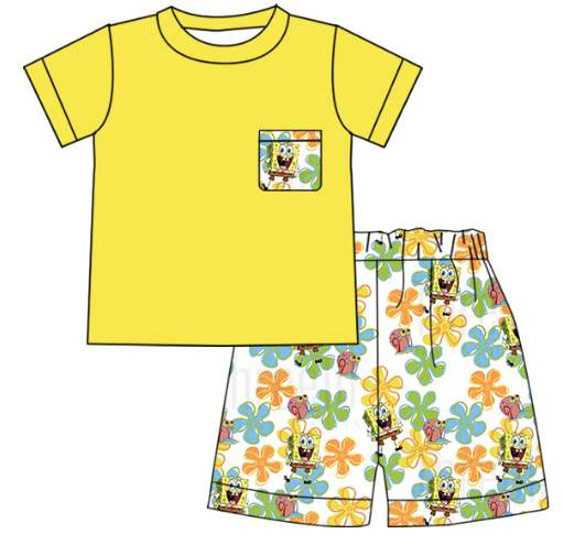 Cartoon yellow short sleeve shorts suit for boys