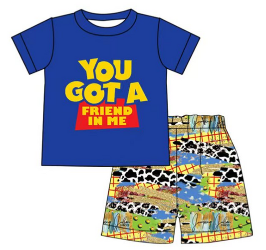 Blue short-sleeved shorts suit for boys