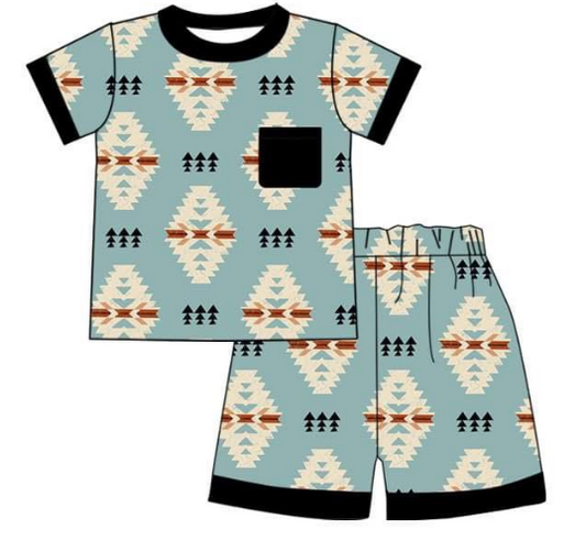 Boys Western aztec short sleeve shorts suit