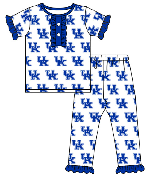 Girls team custom blue short sleeve pants suit
