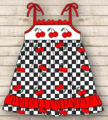 Black and white checked halter dress for girls