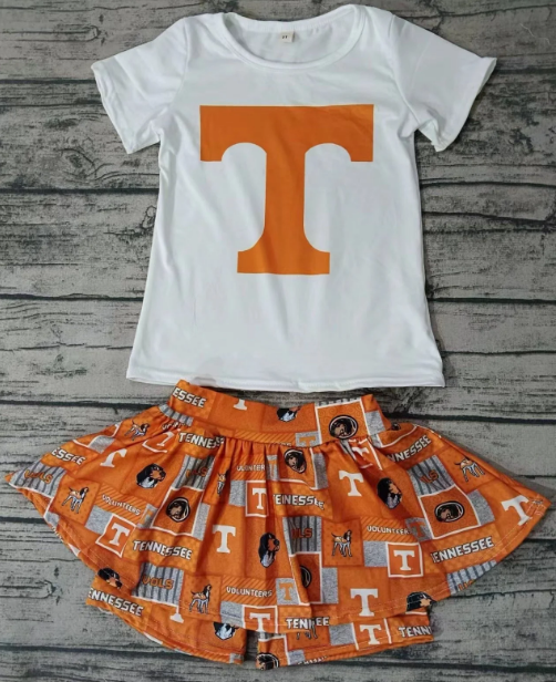 Girls team orange short-sleeved top culottes suit