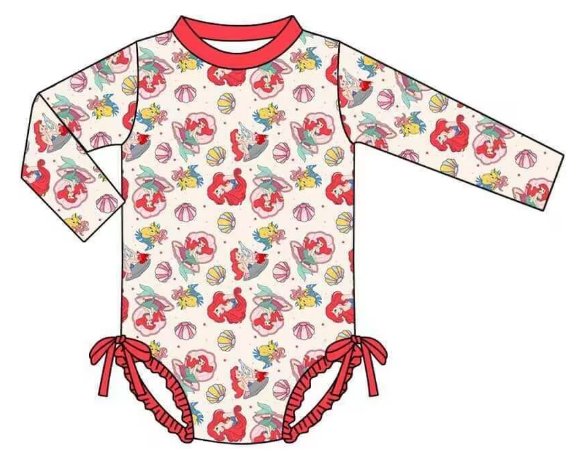 Cartoon shell red swimsuit for girls