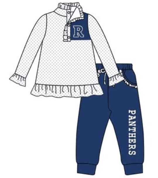 Girls team custom polka dot blue long sleeve pant suit