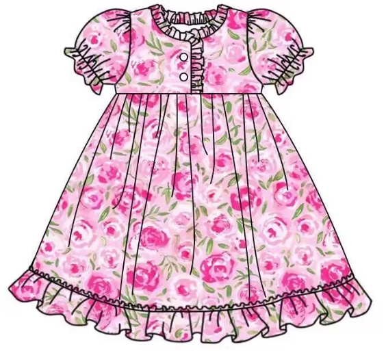 Girls flower pink short-sleeved dress