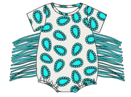 Gemstone fringe short-sleeved onesie for girls