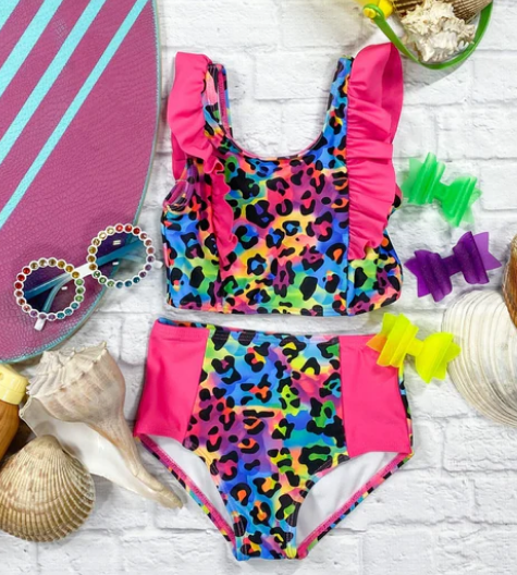 Leopard print color swimsuit for girls
