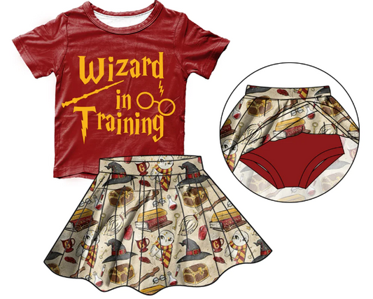 Brown short-sleeved skirt suit for girls