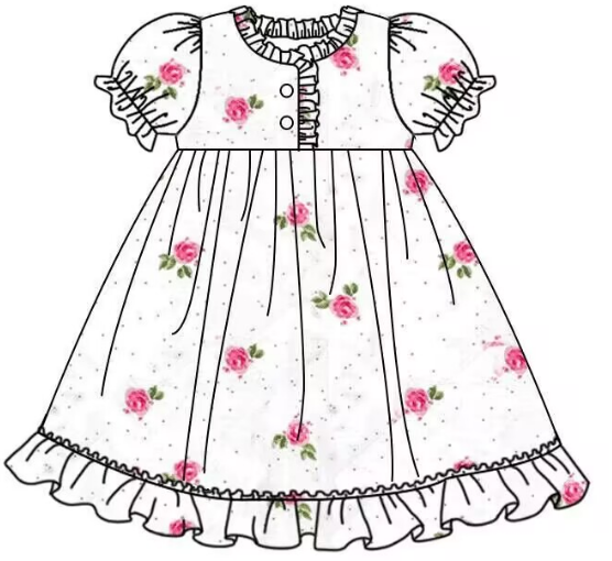 Girls flower white short-sleeved dress