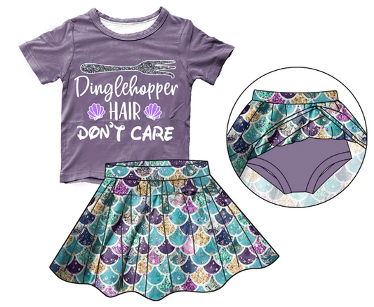 Shell scales short sleeve skirt suit for girls