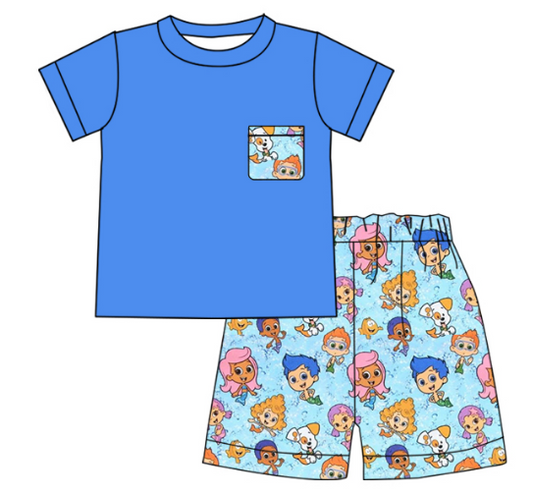 Boy cartoon blue short-sleeved shorts set
