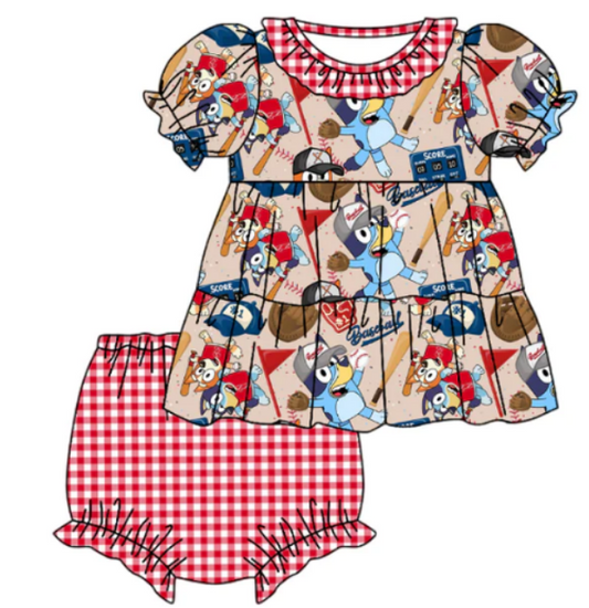 Girls cartoon dog red short-sleeved shorts set