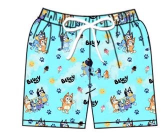 Blue cartoon dog swimming trunks for boys