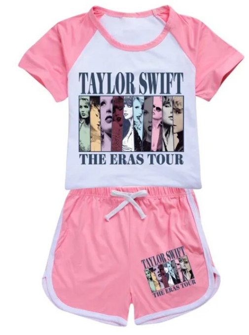 Country music singer girl pink short-sleeved shorts set