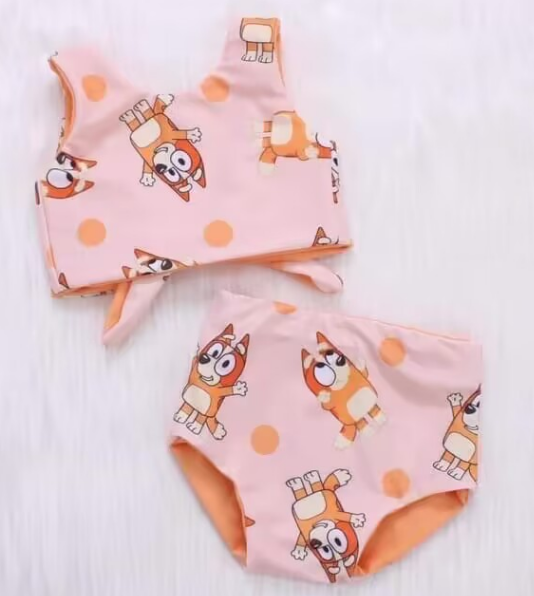Orange cartoon dog swimsuit for girls
