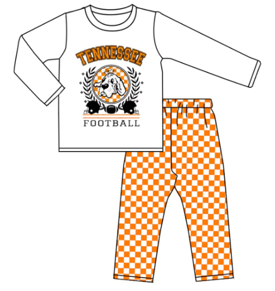 Boys custom team T orange and white chess plaid long sleeve pants suit